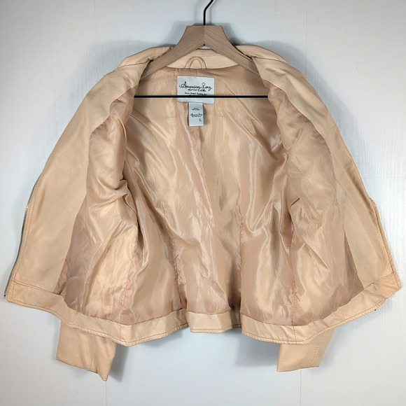 American Rag Jacket Womens L Pink Faux Leather Moto Full Zip Quilted Biker Style - Picture 3 of 15